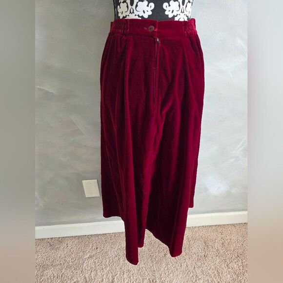 Vintage Merlot Deep Red Velour Skirt Sz 10 A Line Renaissance Dark Academia - Picture 5 of 10